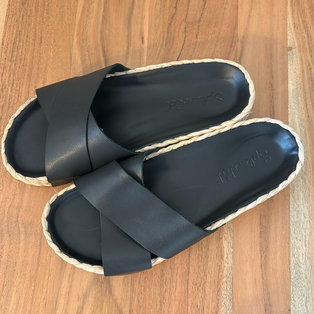 Womens Splendid Platform Criss Cross Slide-on Open Toe sandals Black 8.5